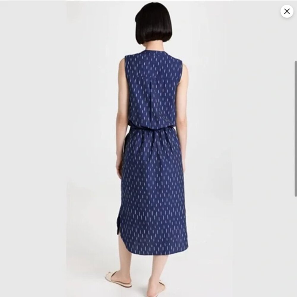 Faherty Saylor Midi Dress in Midnight Ikat Womens Medium Pockets Blue Sleeveless - Picture 3 of 15
